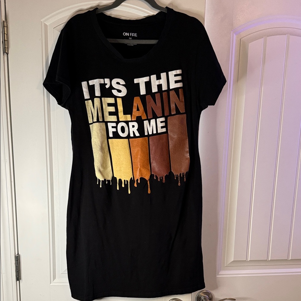 On Fire Black Graphic T Shirt dress with Metallic Melanin Bars